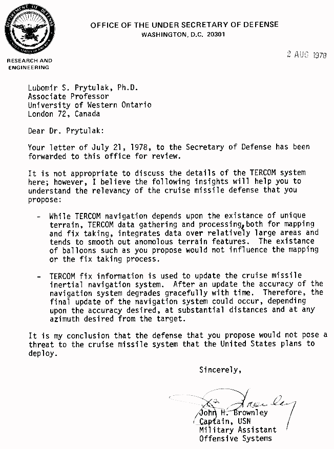 Reply from Captain Brownley, 2Aug78
