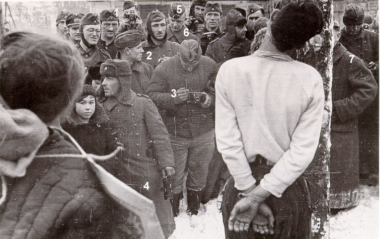German soldiers attending the exection of Soviet partisans